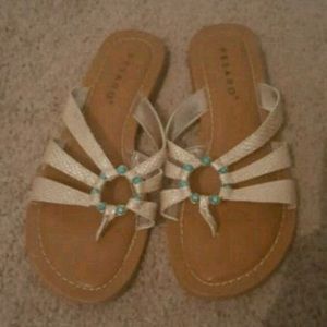 Gold/Teal flat sandals